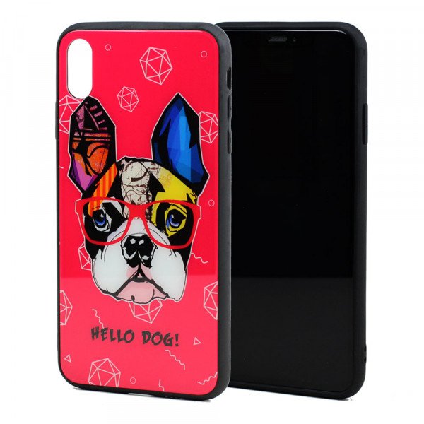 Wholesale iPhone Xr 6.1in Design Tempered Glass Hybrid Case (Hello Dog)